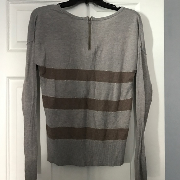 LOFT Shimmery Grey and Tan Striped Sweater - Picture 4 of 4